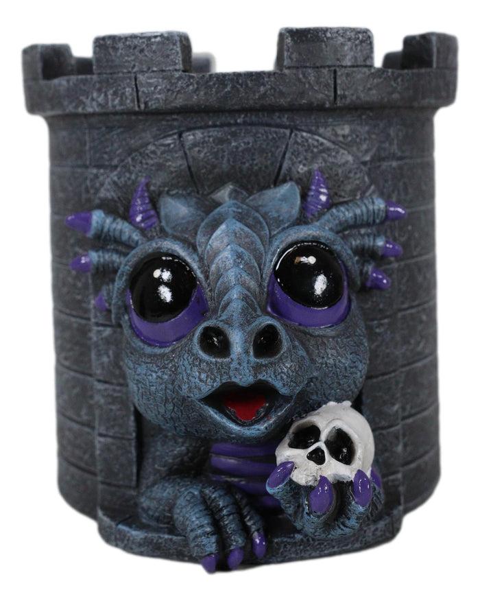 Fantasy Baby Dragon Wyrmling Holding Skull In Castle Tower Stationery Pen Holder
