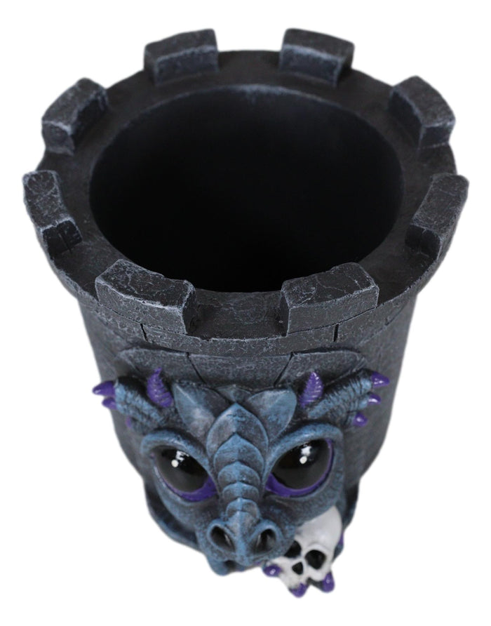Fantasy Baby Dragon Wyrmling Holding Skull In Castle Tower Stationery Pen Holder
