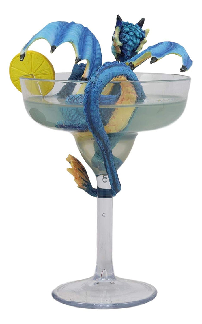 Fantasy Blue Scarlet Macaw Parrot Dragon Perching On Margarita Glass Statue Art