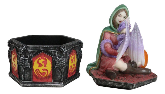 Fantasy Four Seasons Fall Friendship Fairy With Dragon Decorative Box Figurine