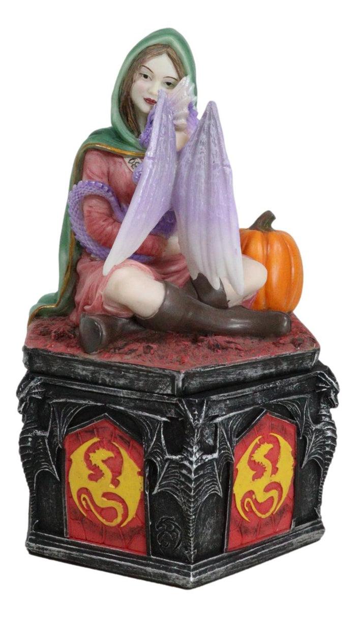 Fantasy Four Seasons Fall Friendship Fairy With Dragon Decorative Box Figurine