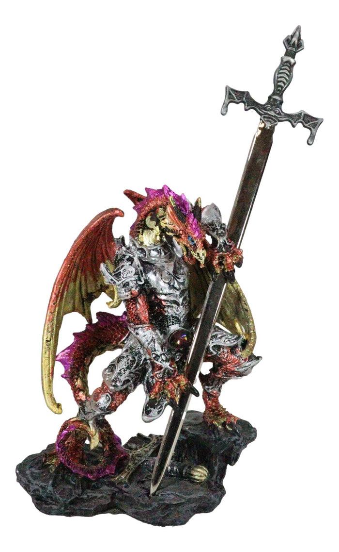 Fantasy Golden Red Armored Dragon With Excalibur Sword Letter Opener Figurine