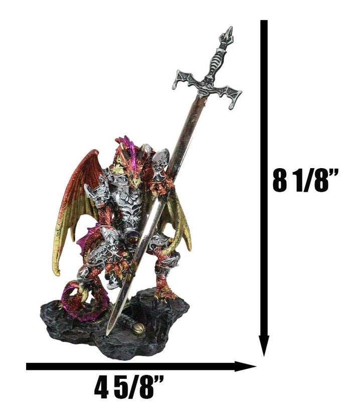 Fantasy Golden Red Armored Dragon With Excalibur Sword Letter Opener Figurine