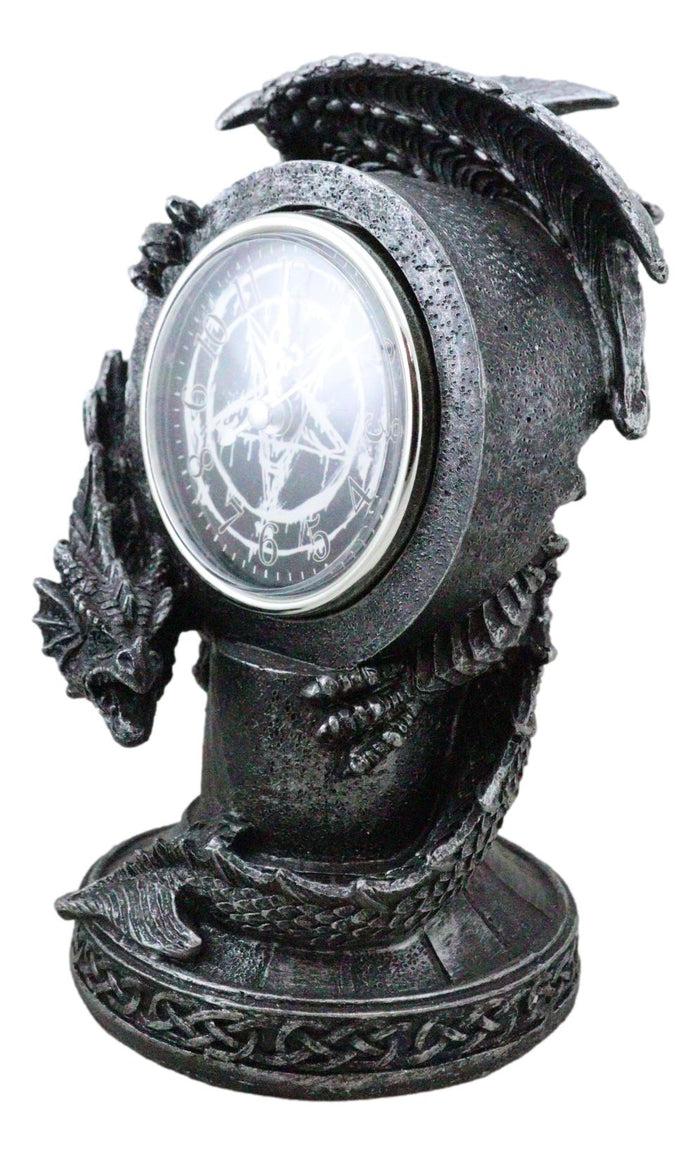 Fantasy Gothic Hour Of The Dragon Drake With Pentagram Star Table Clock Figurine