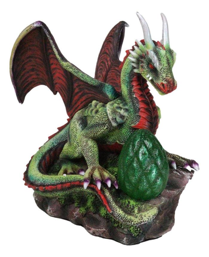 Fantasy Green And Red Volcano Dragon Guarding LED Scaled Egg Decorative Figurine