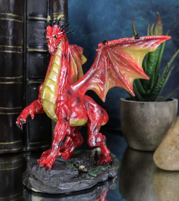Fantasy Midnight Leviathan Red Dragon Standing On Volcanic Rock Small Figurine
