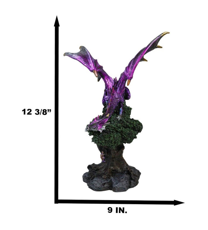 Fantasy Midnight Purple Dragon Perching On Ancient Tree Of Life Figurine