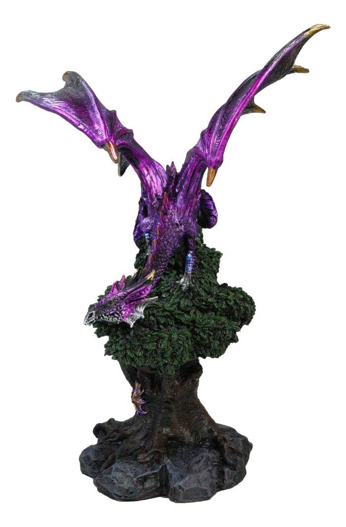 Fantasy Midnight Purple Dragon Perching On Ancient Tree Of Life Figurine