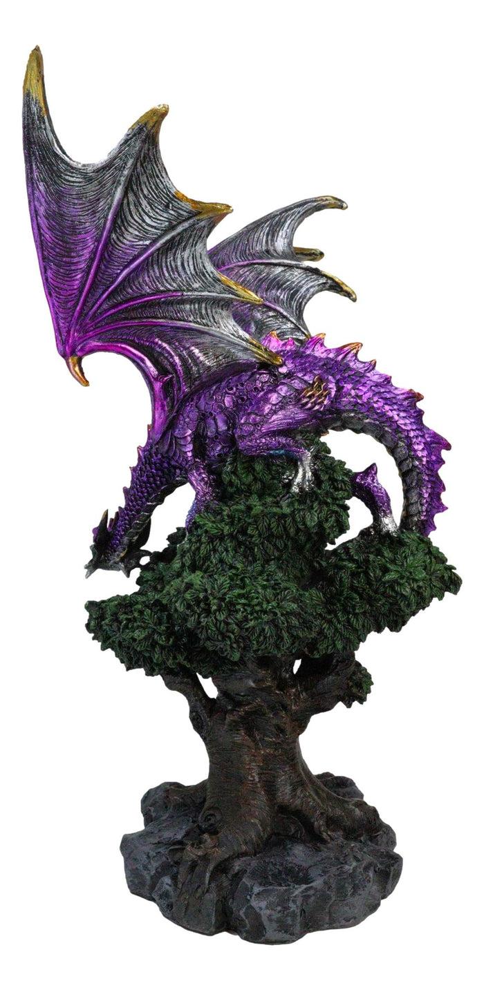 Fantasy Midnight Purple Dragon Perching On Ancient Tree Of Life Figurine