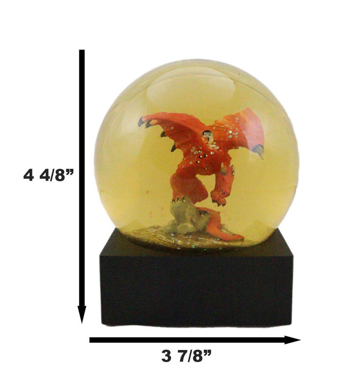 Fantasy Mythical Red Grimwal Dragon Glitter Globe Figurine W/ Amber Water 100mm