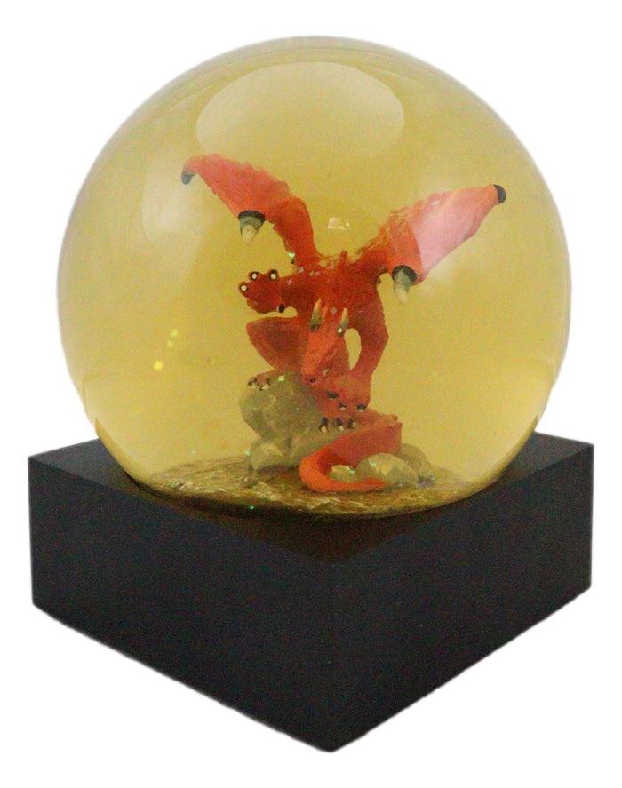 Fantasy Mythical Red Grimwal Dragon Glitter Globe Figurine W/ Amber Water 100mm