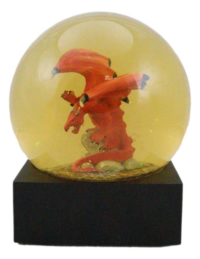 Fantasy Mythical Red Grimwal Dragon Glitter Globe Figurine W/ Amber Water 100mm