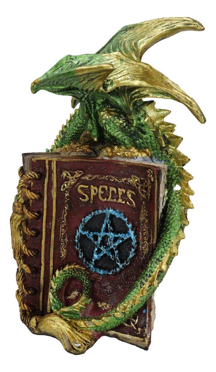 Fantasy Pentagram Green Dragon Of Bibliography On Spells Book With LED Figurine