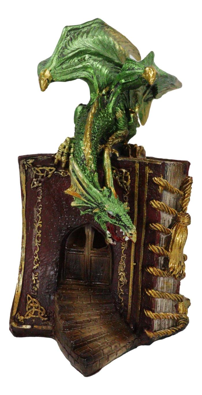 Fantasy Pentagram Green Dragon Of Bibliography On Spells Book With LED Figurine