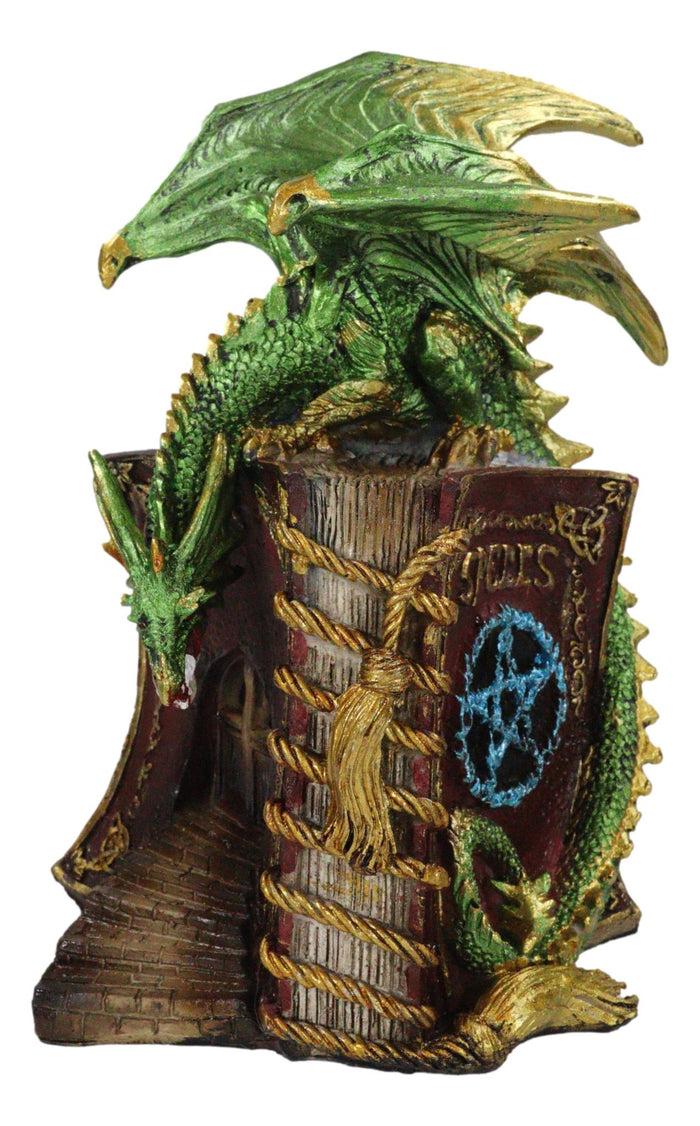 Fantasy Pentagram Green Dragon Of Bibliography On Spells Book With LED Figurine
