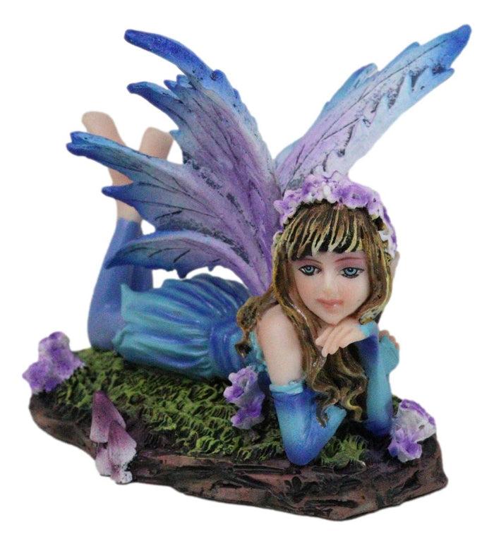Fantasy Pink And Blue Girl Princess Fairy Lying On Lavender Meadows Figurine