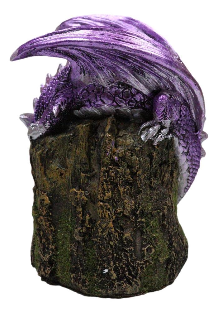 Fantasy Purple Moon Crater Dragon On Faux Geode Crystal Cove LED Light Figurine