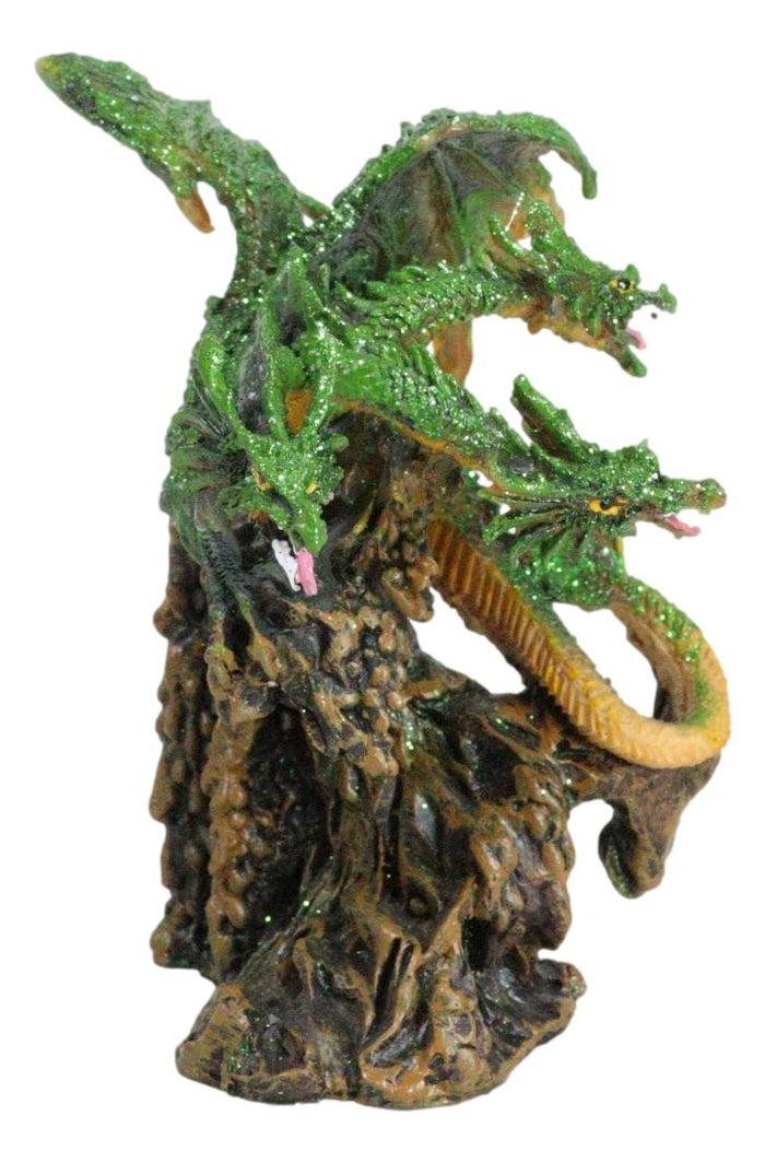 Fantasy Three Headed Green Dragon Hydra Perching On Ancient Tree Figurine 5"H