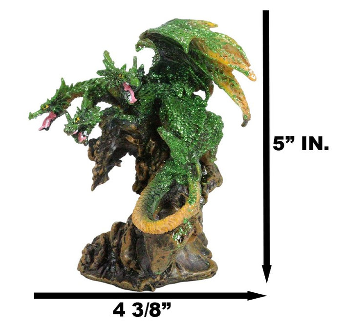 Fantasy Three Headed Green Dragon Hydra Perching On Ancient Tree Figurine 5"H