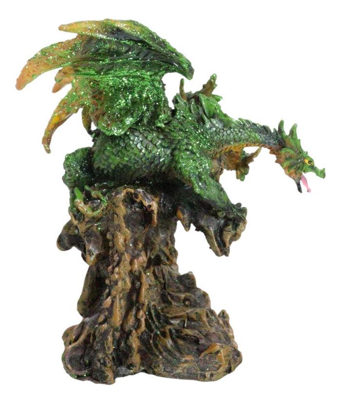 Fantasy Three Headed Green Dragon Hydra Perching On Ancient Tree Figurine 5"H