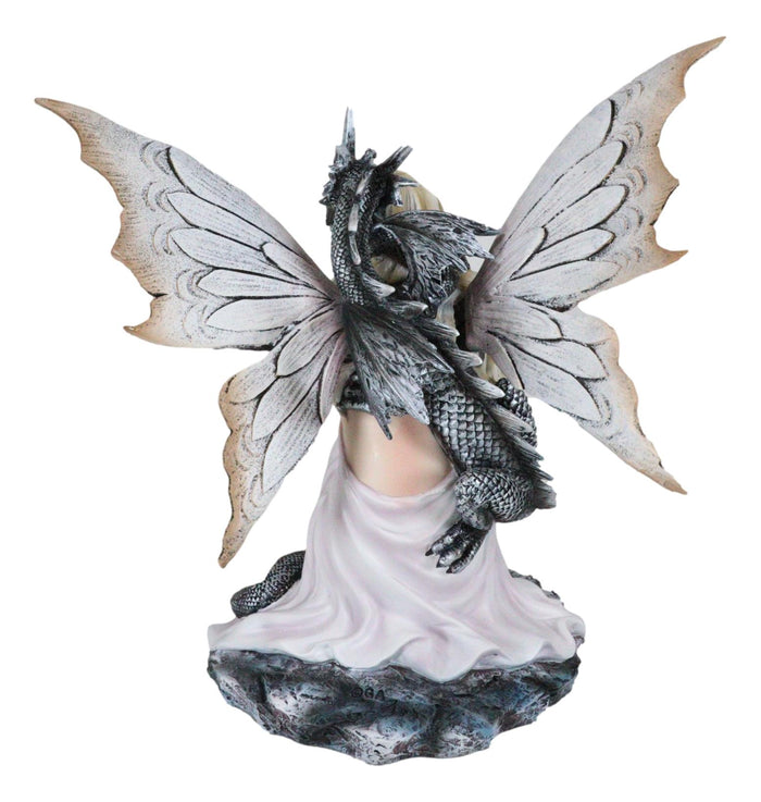 Fantasy White Tribal Celtic Tattoo Princess Fairy With Black Dragon Figurine
