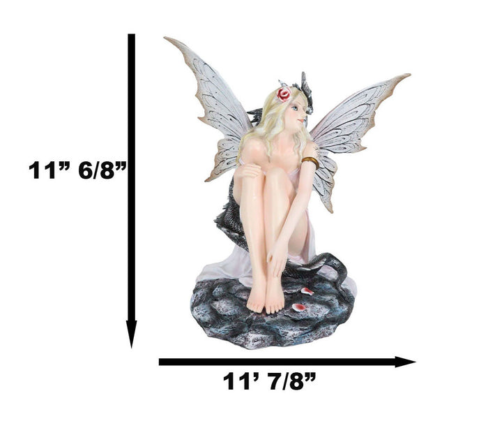 Fantasy White Tribal Celtic Tattoo Princess Fairy With Black Dragon Figurine