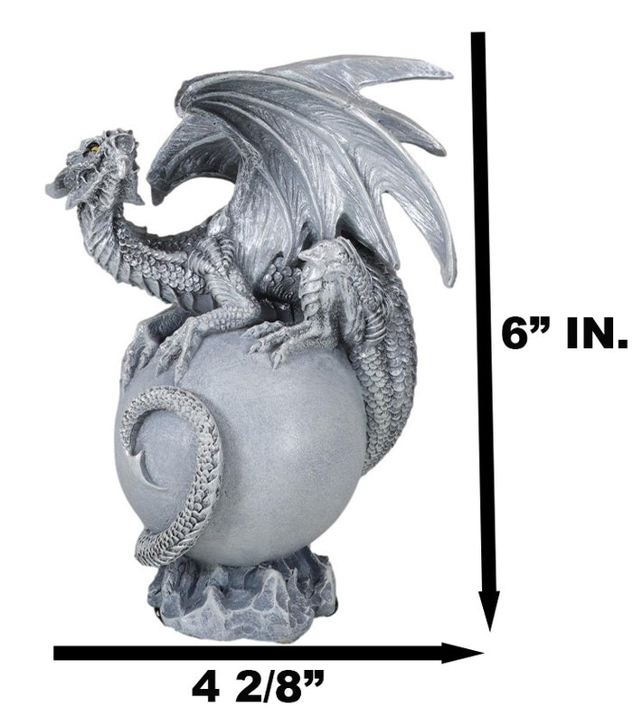 Fantasy Wyrmling White Shadow Ghost Dragon Sleeping On Gray Moon Figurine