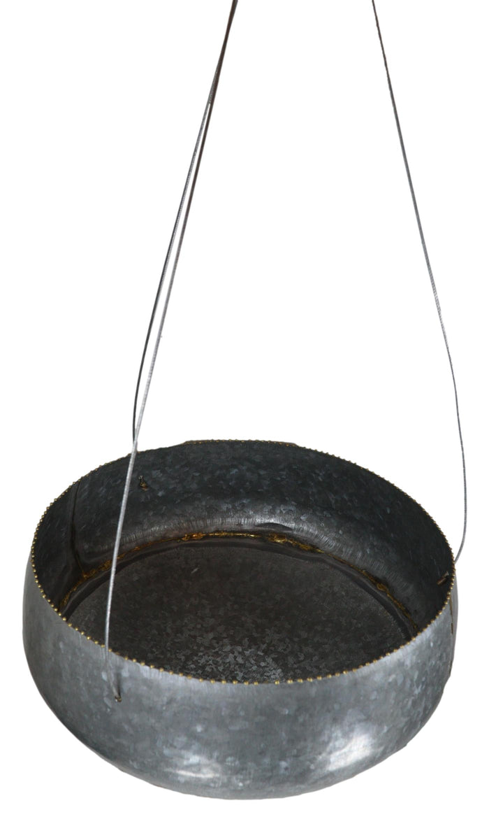Farmhouse Rustic Galvanized Metal Gold Accent Hanging Round Wall Planter 11" Pot
