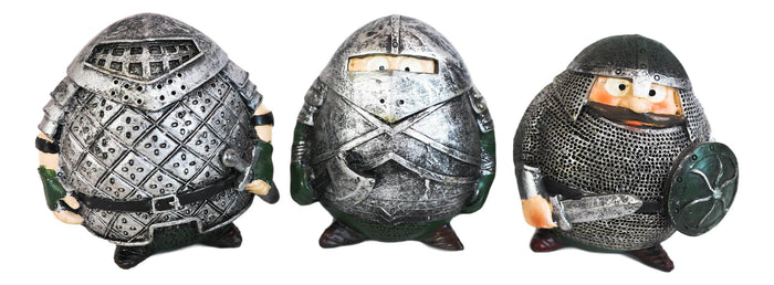 Fat Chibi Medieval Gladiator Knights With Sword Axe And Shield Figurine Set Of 3