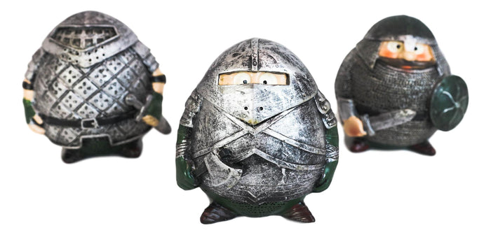 Fat Chibi Medieval Gladiator Knights With Sword Axe And Shield Figurine Set Of 3
