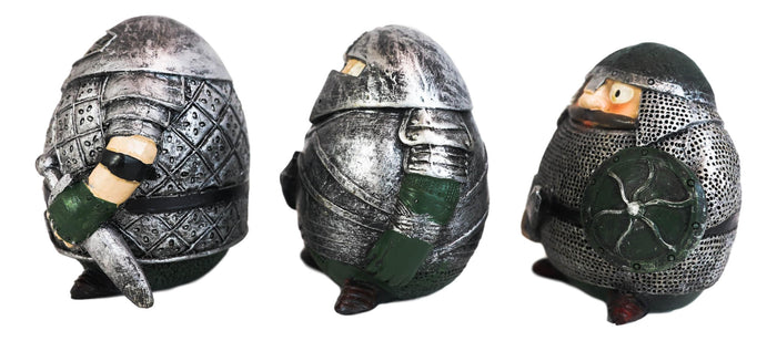 Fat Chibi Medieval Gladiator Knights With Sword Axe And Shield Figurine Set Of 3
