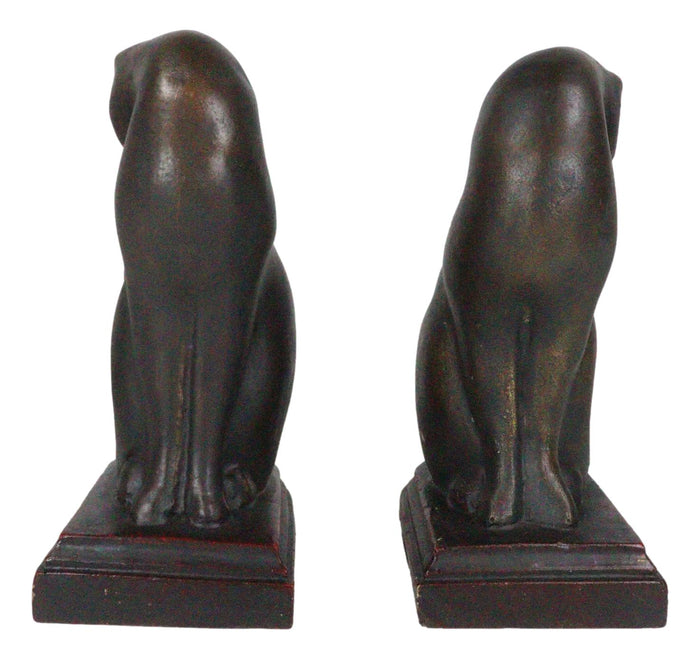 Faux Bronze Feline Cats At Repose Kissing Their Backs Bookends Pair Figurine Set