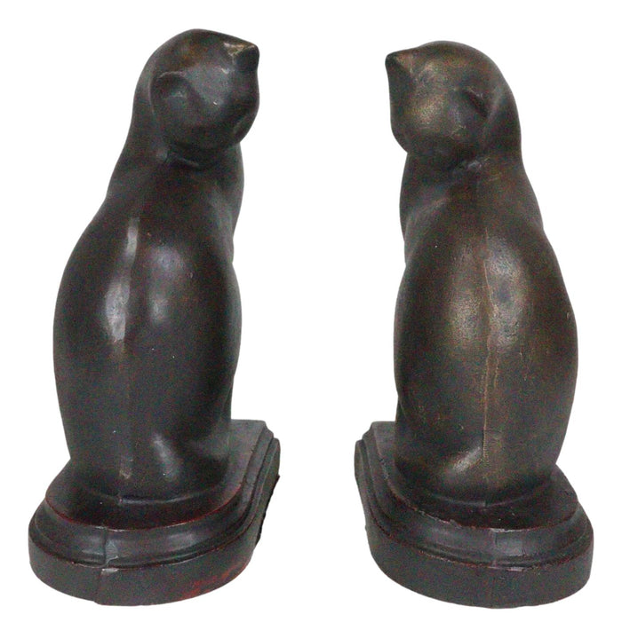 Faux Bronze Feline Cats At Repose Kissing Their Backs Bookends Pair Figurine Set