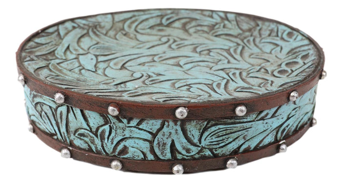 Faux Leather Western Turquoise Floral Bathroom Set Of 5 Vanity Accessory Accent
