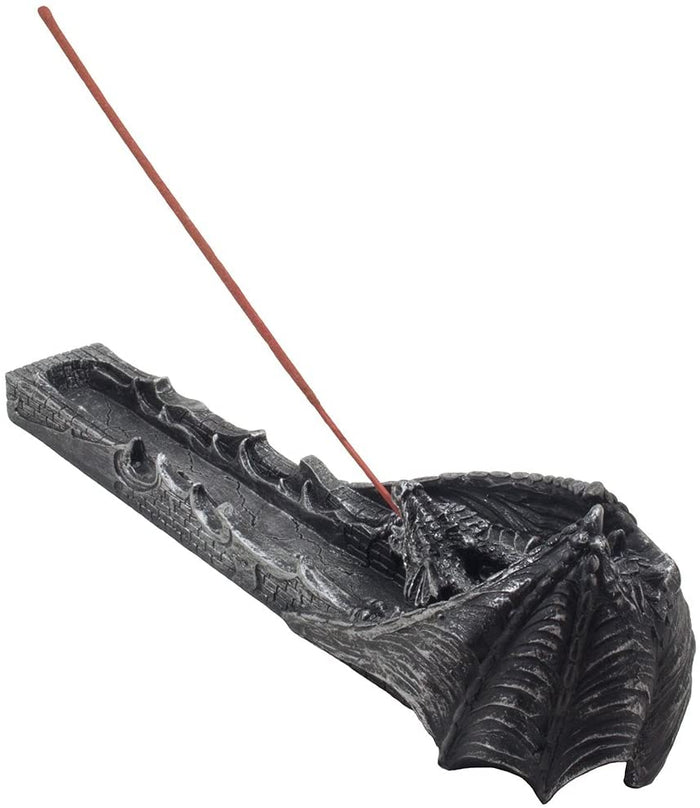 Faux Stone Gothic Attacking Dragon Breath Of Fire Incense Holder Burner Figurine