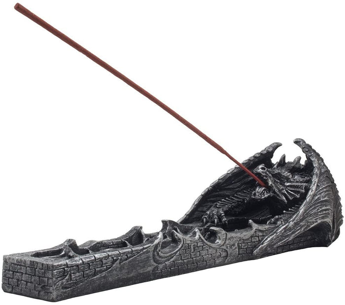 Faux Stone Gothic Attacking Dragon Breath Of Fire Incense Holder Burner Figurine