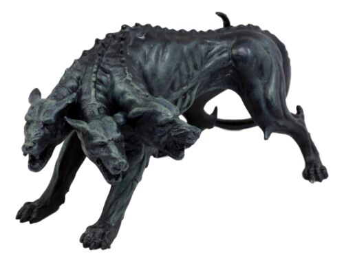 Faux Stone Greek Guardian Hydra Hound Dogs Of Hades Cerberus Statue 7.75"L