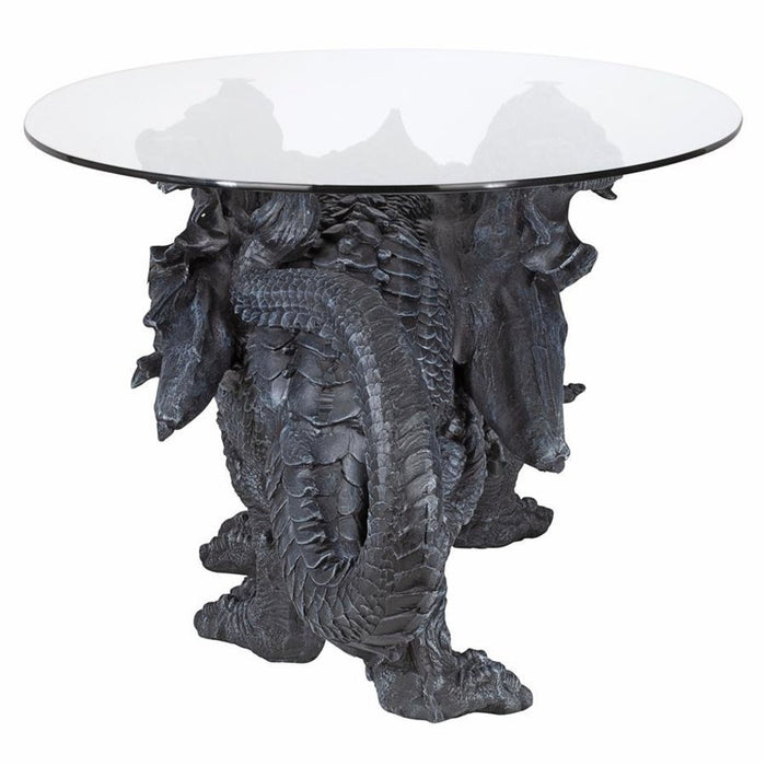 Faux Stone Medieval Gothic Prowling Dragon Sculptural Oval Coffee End Table