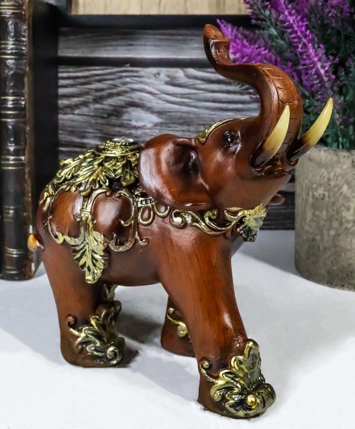 Faux Wood Decorated Thai Buddhism Noble Elephant With Trunk Up Statue 6.25"L Faux Wood Decorated Thai Buddhism Noble Elephant With Trunk Up Statue 6.25"L