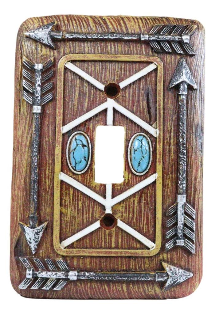 Faux Wood Tribal Indian Turquoise 4 Arrows Wall Single Toggle Switch Plates Set