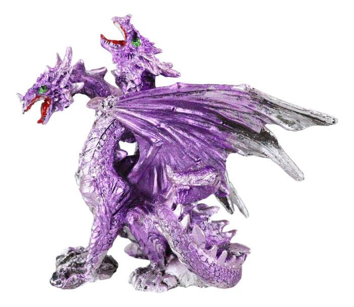 Fearsome Metallic Purple Double Headed Hydra Dragon Fantasy Figurine 4.75"H