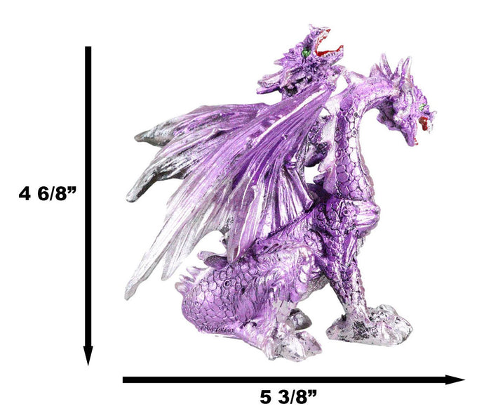 Fearsome Metallic Purple Double Headed Hydra Dragon Fantasy Figurine 4.75"H