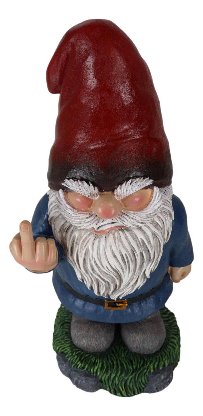 Feisty Rude Go Away Gnome Dwarf Flipping The Bird Middle Finger Figurine 13"H
