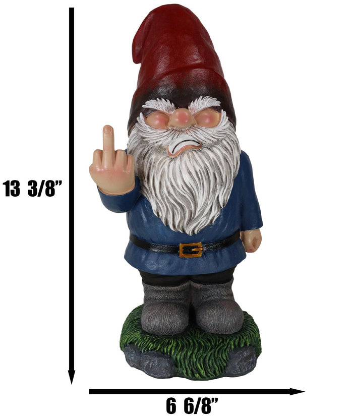 Feisty Rude Go Away Gnome Dwarf Flipping The Bird Middle Finger Figurine 13"H