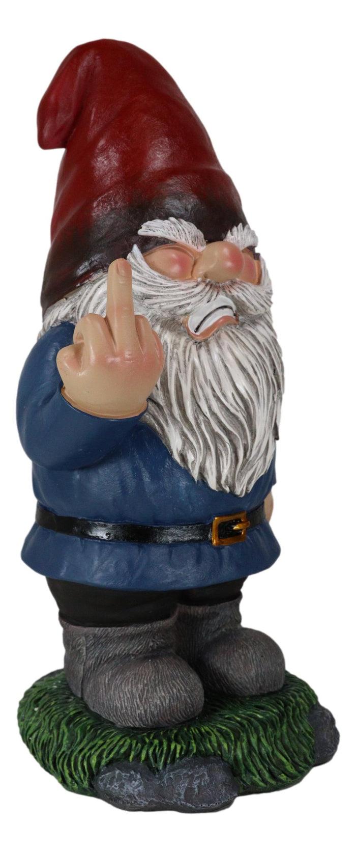 Feisty Rude Go Away Gnome Dwarf Flipping The Bird Middle Finger Figurine 13"H