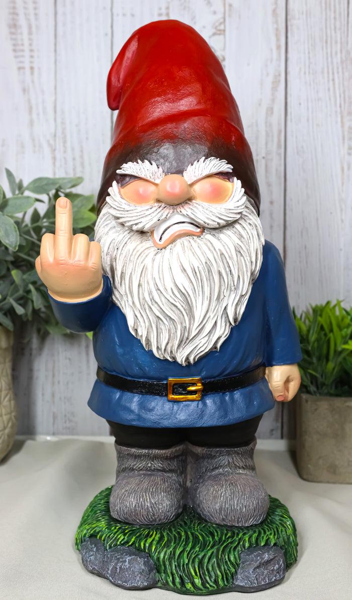 Feisty Rude Go Away Gnome Dwarf Flipping The Bird Middle Finger Figurine 13"H