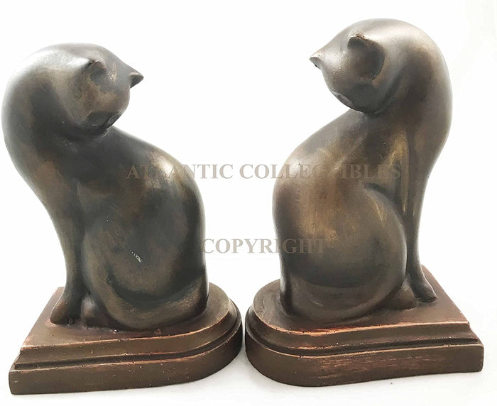 Feline Cat Couple Licking Its Back Bookends Pair Figurine Set Of 2 Office Decor