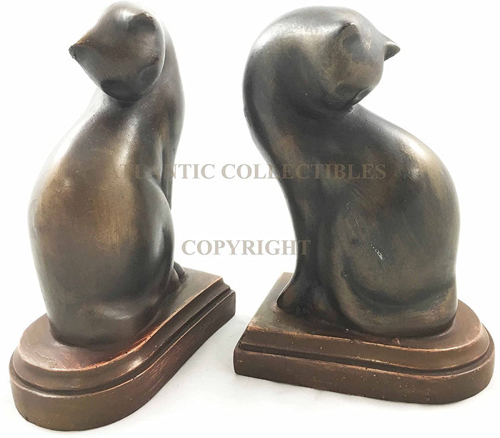 Feline Cat Couple Licking Its Back Bookends Pair Figurine Set Of 2 Office Decor