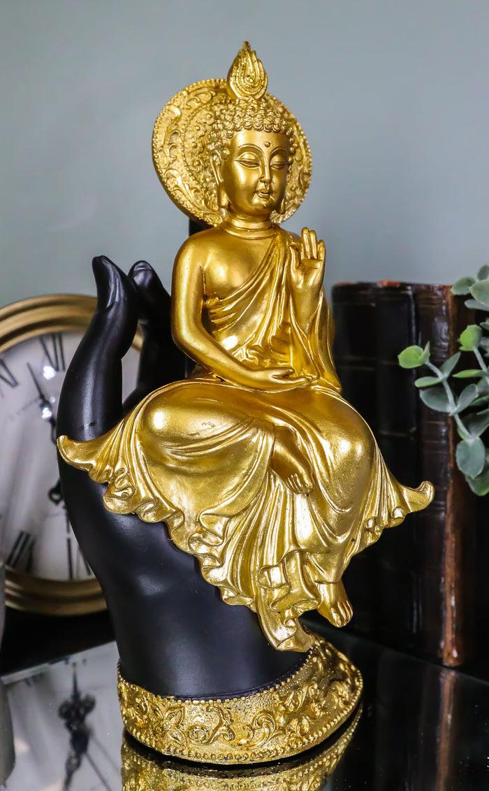 Feng Shui Golden Fire Buddha Gautama Meditating On Black Mudra Hand Figurine Feng Shui Golden Fire Buddha Gautama Meditating On Black Mudra Hand Figurine