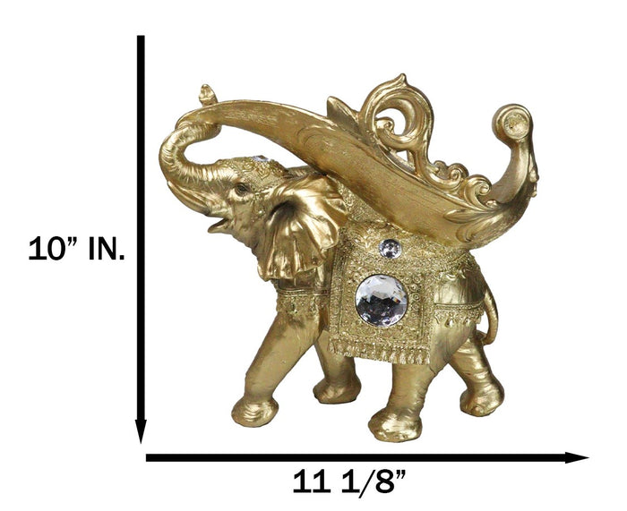 Feng Shui Golden Thai Buddha Elephant With Leaf And White Crystals Wine Holder